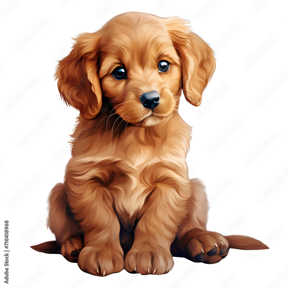 Golden puppy sitting, isolated on transparent background