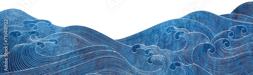Japanese background with watercolor texture painting element vector. Oriental hand drawn natural wave pattern with ocean sea decoration banner design in vintage style. Marine template.	