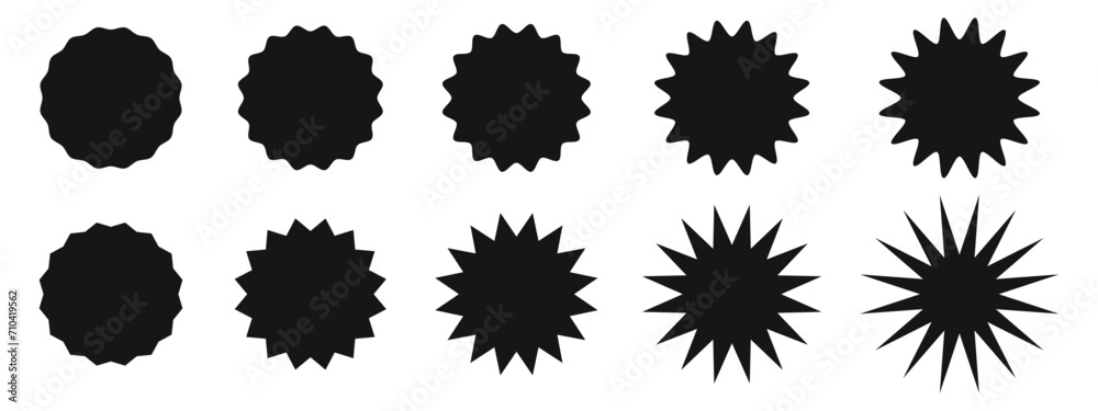 Set of round badges, stamps, labels, price or pomo code tags with zig zag and squiggly edges. Sun burst, sunlight, sunshine, splash icons. Empty black discount, sale, promotion, certified stickers. Set of round badges, stamps, labels, price or pomo code tags with zig zag and squiggly edges. Sun burst, sunlight, sunshine, splash icons. Empty black discount, sale, promotion, certified stickers.