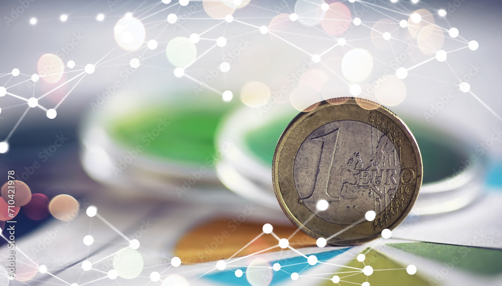 Fototapeta premium European monetary union, coins and banknotes. European Stability Mechanism