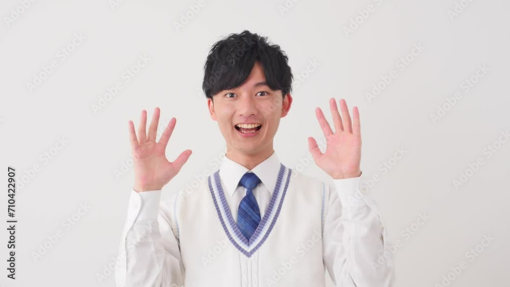 驚く男子高校生 白背景 驚く男子高校生 白背景