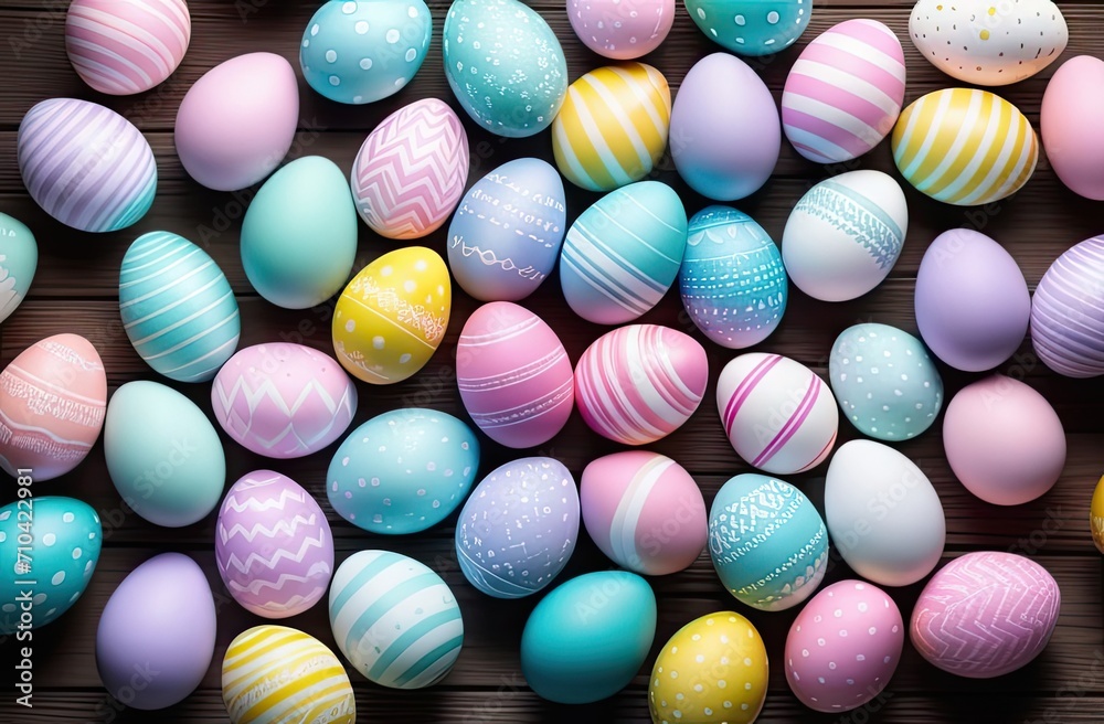 Lots of Easter eggs in pastel colors. The concept of holiday traditions
Lots of Easter eggs in pastel colors. The concept of holiday traditions