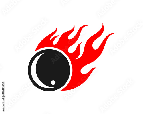 Abstract asteroid with fire flame icon vector logo