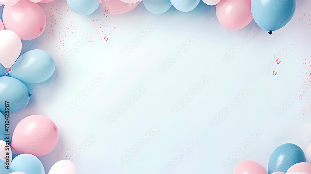 Children's birthday background with many balloons in pastel tones