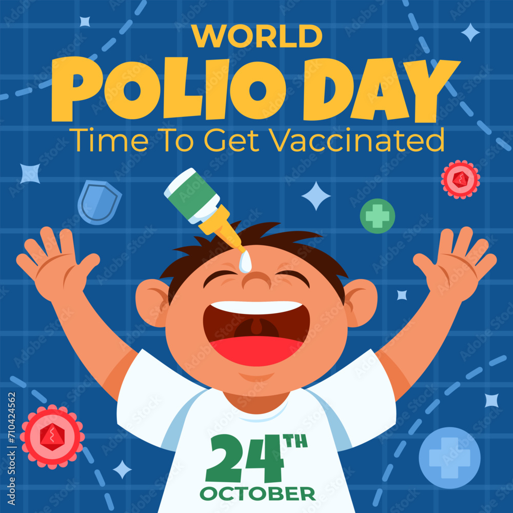 Naklejka premium Open Mouth Kids Get Drop Vaccine