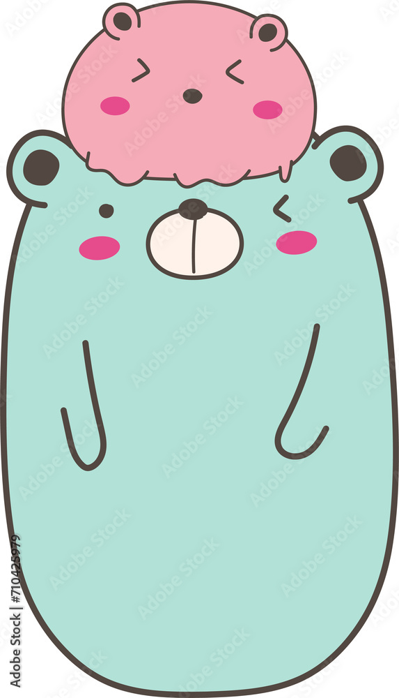 Cute cartoon bear illustration on transparent background.
