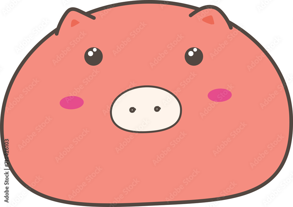 Obraz premium Cute cartoon pig illustration on transparent background.