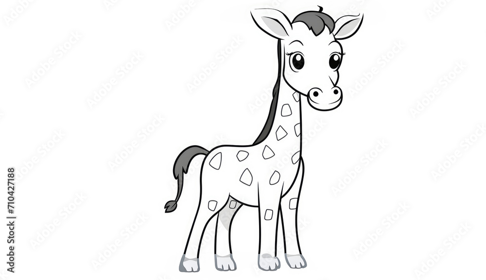 Drawing for children's coloring book cute giraffe. Illustration winter line on white background