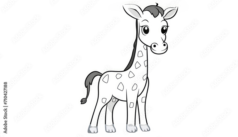 Fototapeta premium Drawing for children's coloring book cute giraffe. Illustration winter line on white background