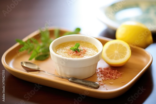 individual portion of kurma with lemon wedge