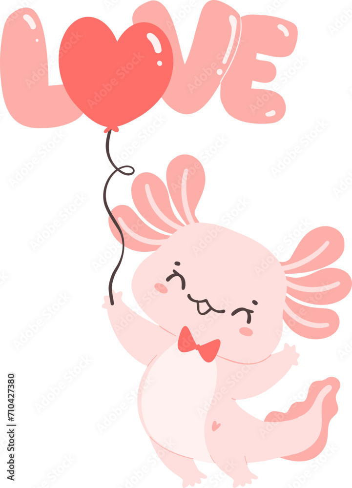 Axolotl Valentine with heart balloon