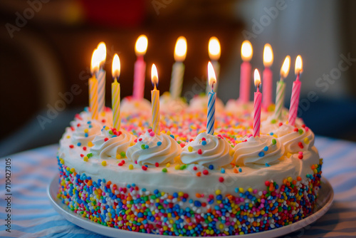 Happy birthday images   Festive Birthday Cake with Lit Candles and Colorful Sprinkles