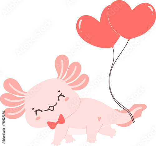 Axolotl Valentine with heart balloon