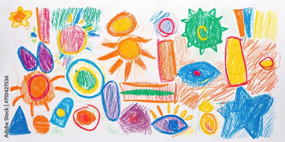 Generative AI, Pencil drawn art by child, naive kids illustration on white background