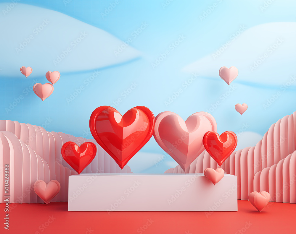 Beautiful and Romantic illustration of red and pink hearts of love