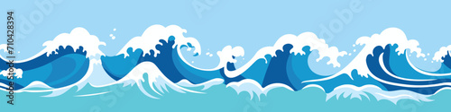 Vector drawing of sea waves, cartoon illustration, seamless border, natural background © Valerii