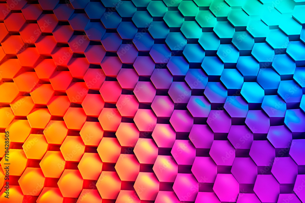 Abstract gradient multicolored neon background with honeycomb pattern Abstract gradient multicolored neon background with honeycomb pattern