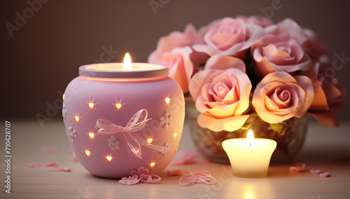 pink candle and roses decor