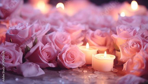 Fototapeta Naklejka Na Ścianę i Meble -  pink candle and roses decor