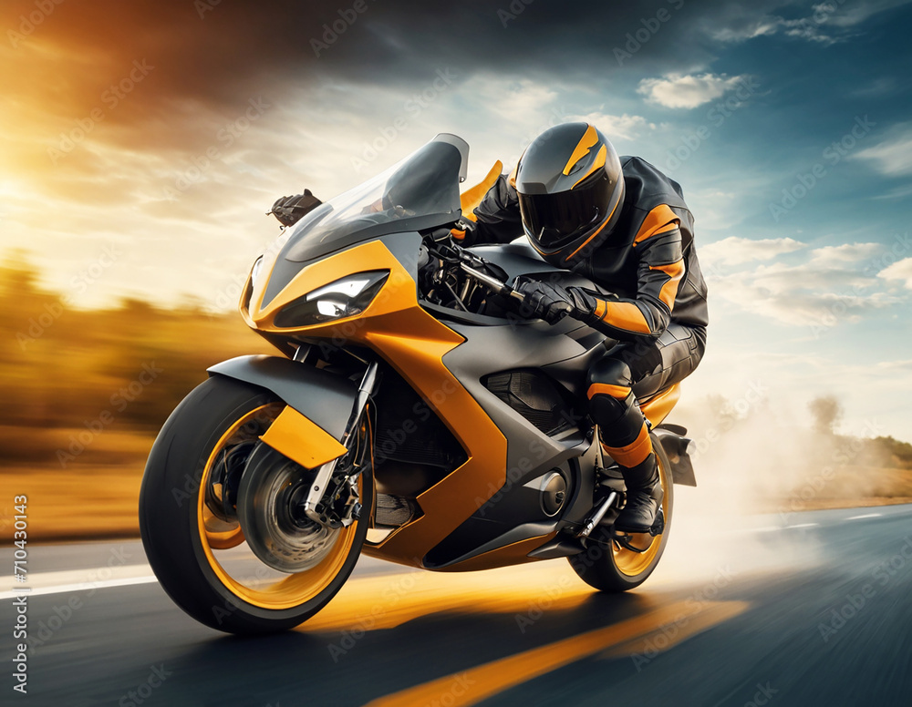 Modern electric motorbike driving fast on the road Modern electric motorbike driving fast on the road