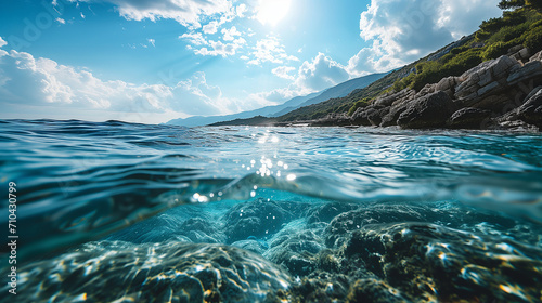 Split underwater view with sunny sky and serene sea © Katrin_Primak