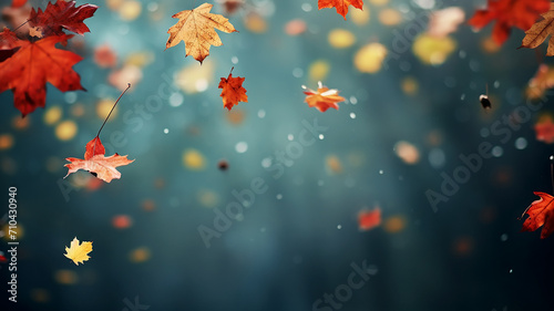 dry autumn falling leaves autumn park background, selective focus blurred forest background fall photo