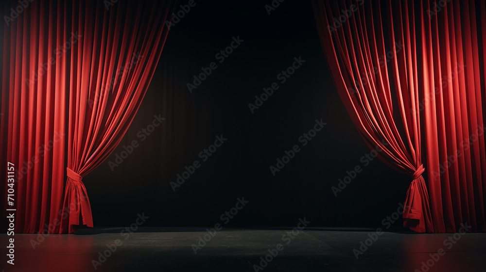 red theater curtain, stage curtain in the theater, stage podium the blank for the performance is free - obrazy, fototapety, plakaty 