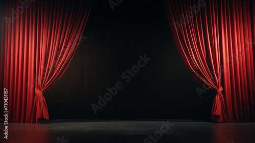 red theater curtain, stage curtain in the theater, stage podium the blank for the performance is free photo