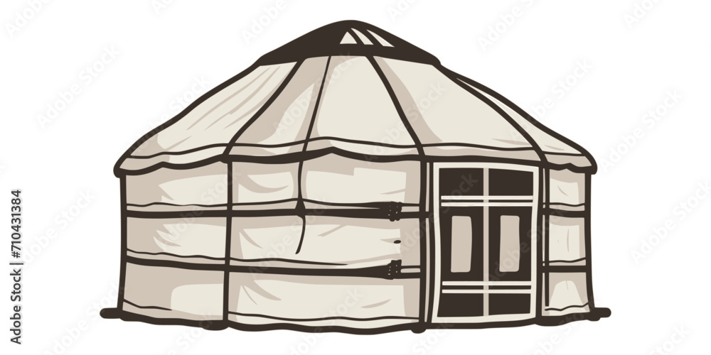 Yurt - nomad's dwelling, life in Central Asia, sketch on a white background