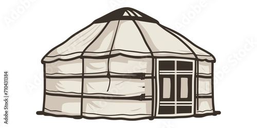 Yurt - nomad's dwelling, life in Central Asia, sketch on a white background photo