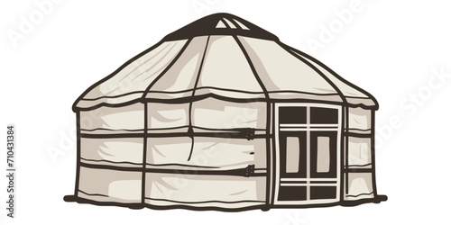 Yurt - nomad's dwelling, life in Central Asia, sketch on a white background
