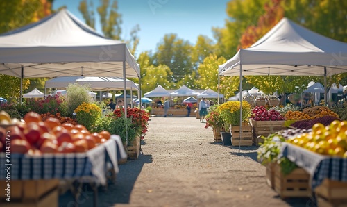 a bustling farmers market with fresh produce