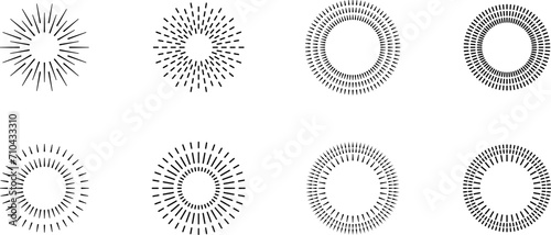 Vintage sunburst set. Bursting rays sunrise firework starburst blast, Radiant Spark. Vintage sunburst, Rays. Geometric Design Elements. Retro radiant sunburst, starburst hand drawn label, sun rays. 