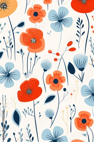 an orange and blue flower pattern. a colorful floral pattern made with circles and flowers. abstract design with a blue color and orange