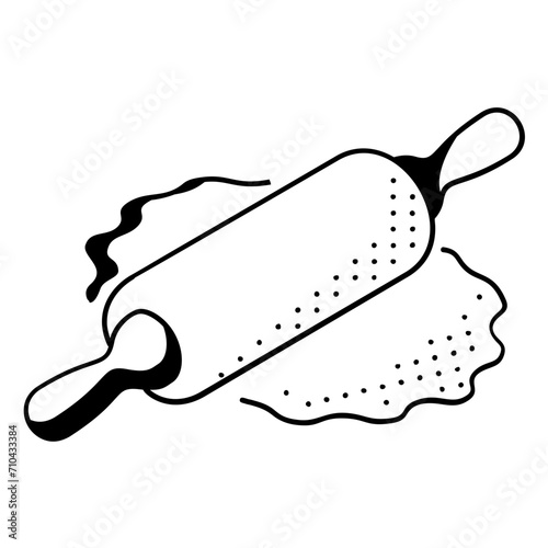 Wooden Pin Roller isometric concept, Making Flatten Knead Hand drawn vector, Bakery and Baker drawings, food preparation and Kitchen Utensil Sketch Culinary Doodle stock illustration