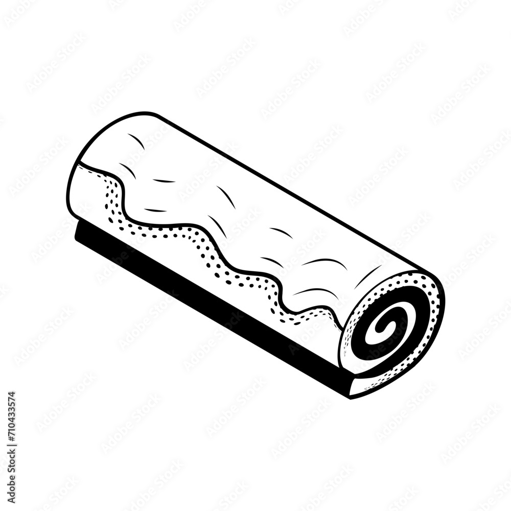 Swiss Roll Side view isometric concept, Jelly roll cake Hand drawn
