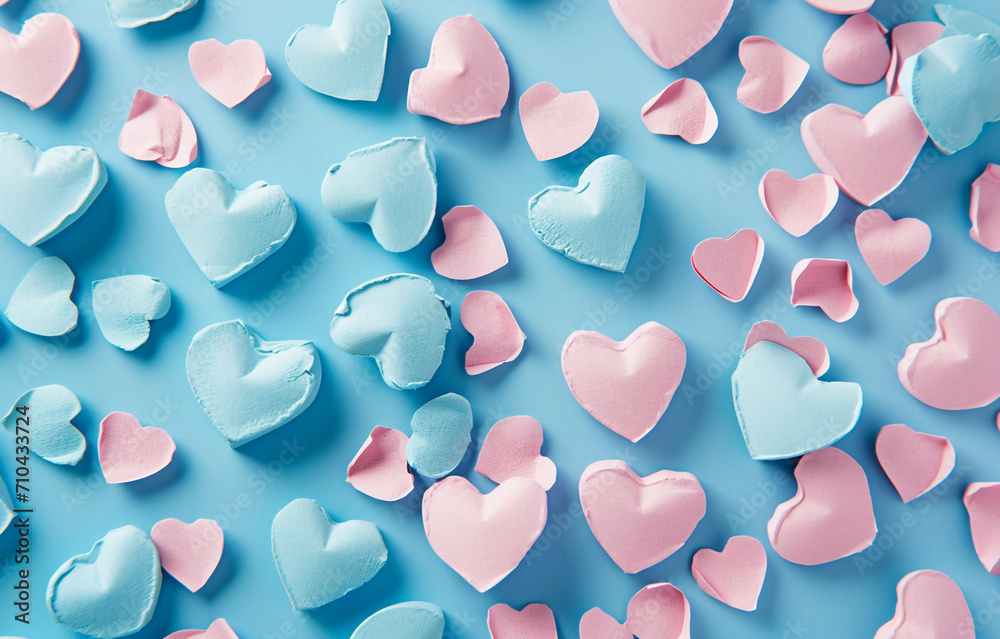 Fallen soft pastel pink and blue hearts isolate