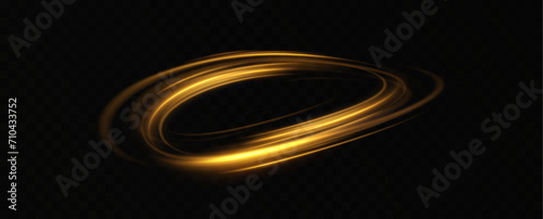 Portal and frame, abstract golden light lines of movement and speed. light ellipse.Gold neon ring.Glowing circle.Glow effect.Round light frame. abstract light lines of movement and speed.
