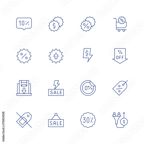 Sales line icon set on transparent background with editable stroke. Containing percent, discount, nosales, sales, sale, flashsale, bigsale, shoppingcart, label, salespipeline.