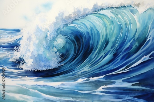 Watercolor artwork portraying the ocean waves. Generative AI