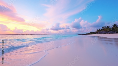 Beautiful sunset or sunrise on tropical beach, ideal holiday