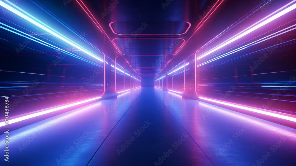 Sci Fi Neon Lights Alien Spaceship