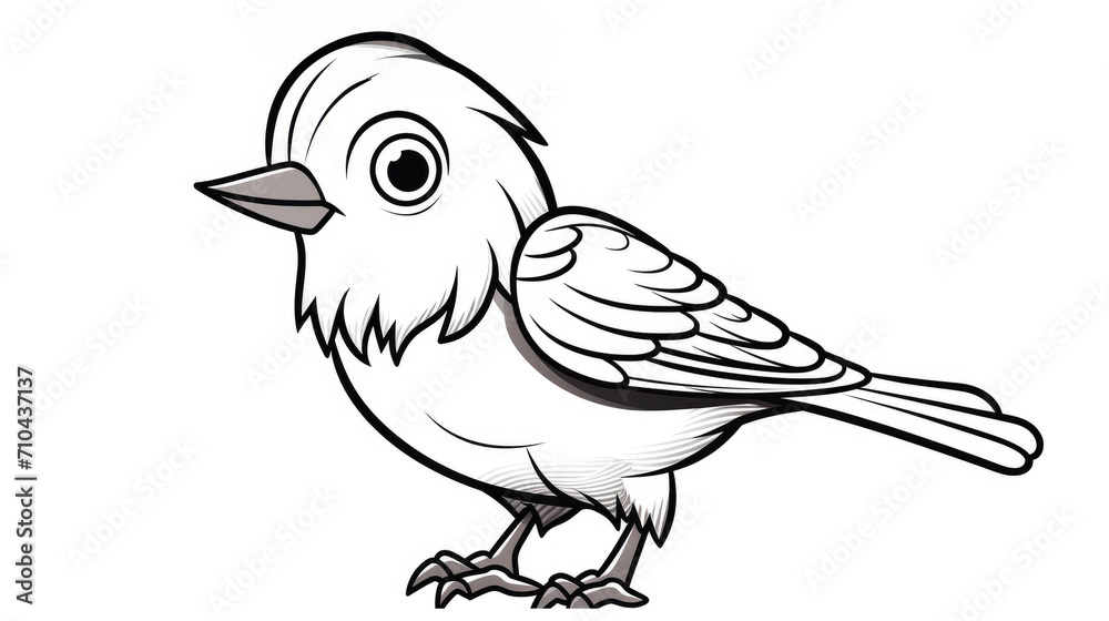 Fototapeta premium Drawing for children's coloring book cute bird. Illustration winter line on white background