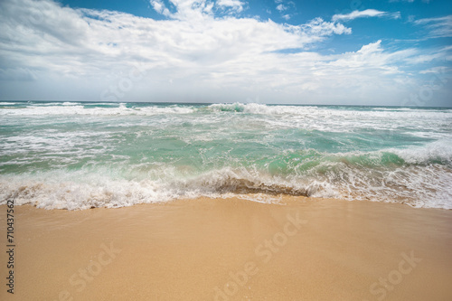exotic sandy beach on the ocean shore. natural background
