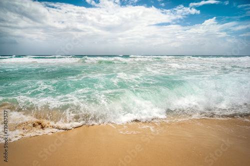 exotic sandy beach on the ocean shore. natural background