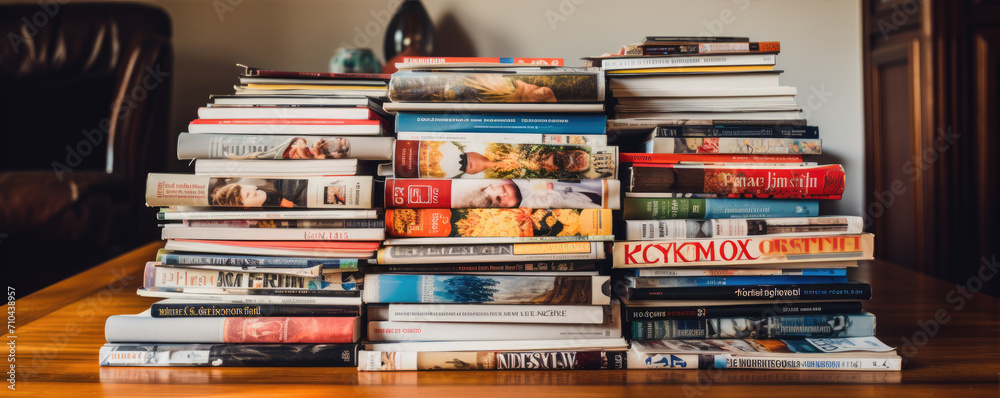 Newspapers or magazines pile at home office. Newspapers or magazines pile at home office.