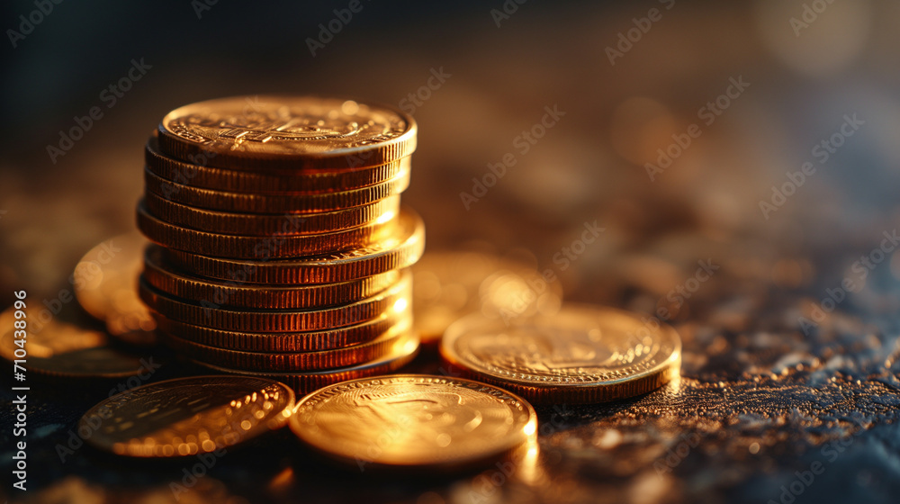Stack of Gold Coins, Close Up, Currency, Pile of Wealth and Savings, Background Stack of Gold Coins, Close Up, Currency, Pile of Wealth and Savings, Background
