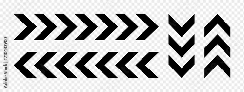 Set of horizontal and vertical chevron arrows. Ornaments with repeated V shaped stripes. Road, military, army, pointer, navigation left and right, up and down signs. Vector flat illustration photo
