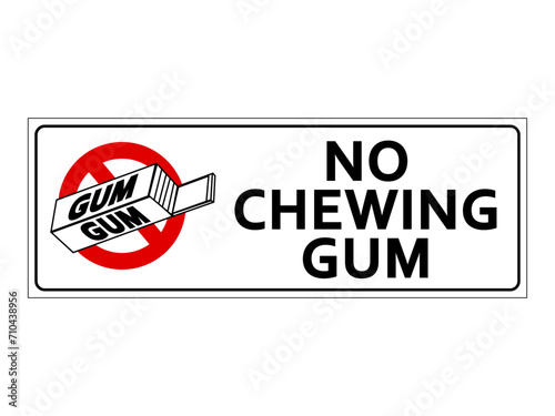 No chewing gum. Ban sign with silhouette of chewing gum package and text. Horizontal shape, sticker.