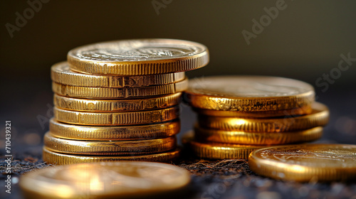 Stack of Gold Coins, Close Up, Currency, Pile of Wealth and Savings, Background